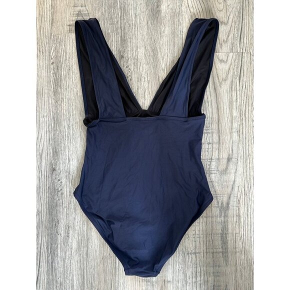 J. Crew One Piece Swimsuit Navy Blue Plunge Back Beachwear Swimwear Size 8 - Picture 2 of 8